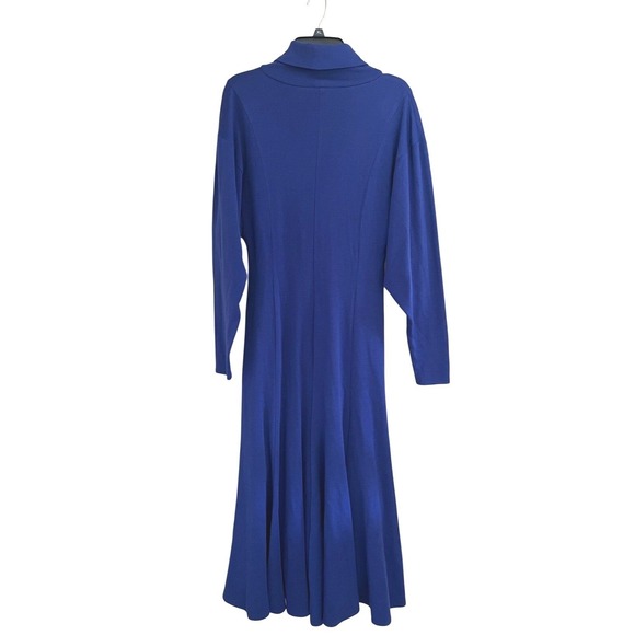 Vintage Krizia Poi Made in Italy Sweater Maxi Dress Women 6‎ Blue Wool Hi Lo Hem - Picture 2 of 9